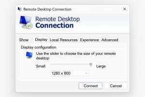 Use the slider under Display configuration to choose the resolution size.